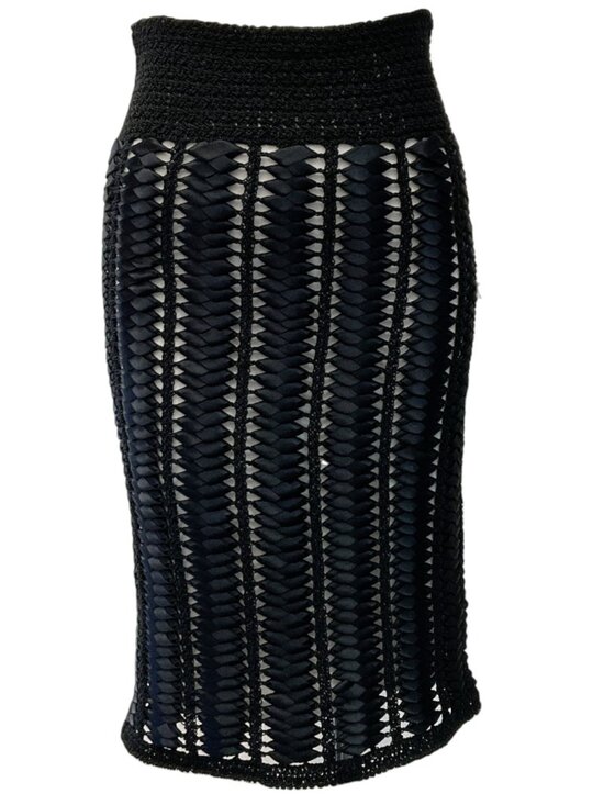 CHANEL Dresses & Skirts - Chanel 2009 Black Ribbon Crochet High Waisted Skirt